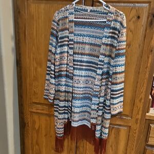 Patterned Open-Front Cardigan Sweater
